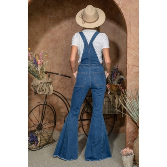 SOLD OUT Denim Retro Vintage 70's Flared Bell Bottom Bohemian Casual Overalls - Picture 4 of 4